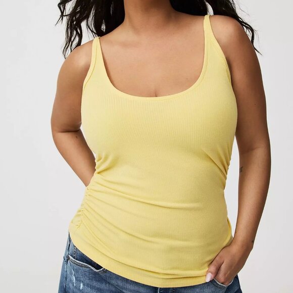 Torrid Tank Top 4X Cami Yellow Ribbed Ruched Sides Super Soft Plus Size Shirt - Picture 2 of 3